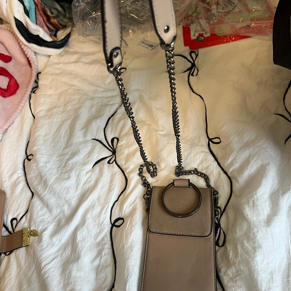 Taupe Crossbody Phone Bag with Ring Accent